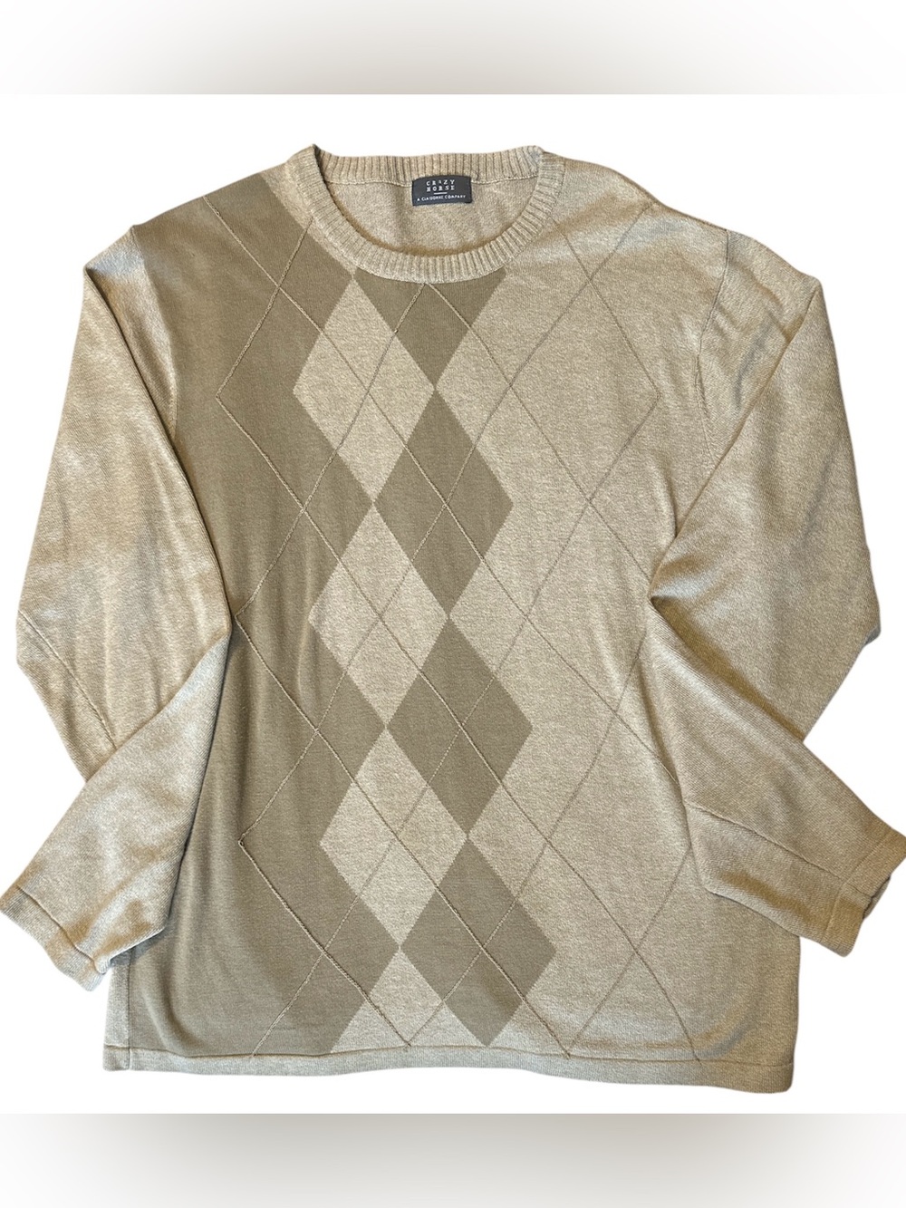 Crazy Horse -,A Claiborne Co Retro Men’s Cream Argyle Crewneck Sweater SZ L/XL
